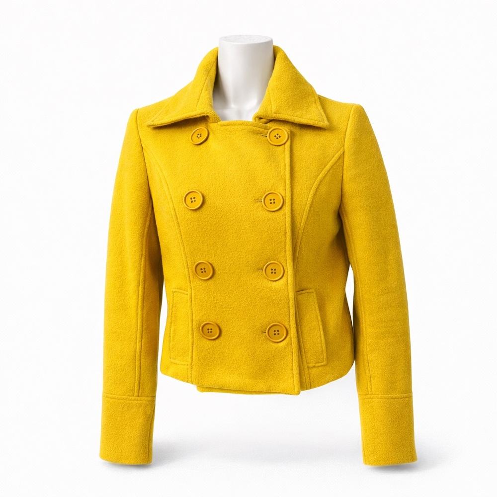 Cropped Military Peacoat Jacket Y2K Double Breasted Wool Coat Yellow Womens S